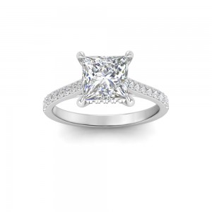 1.5 Ct Princess Lab Diamond & .30 Ctw Diamond Hidden Halo Timeless Pavé Engagement Ring