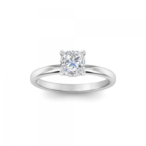 1 Ct Cushion Moissanite & .06 Ctw Diamond Secret Halo Solitaire Ring