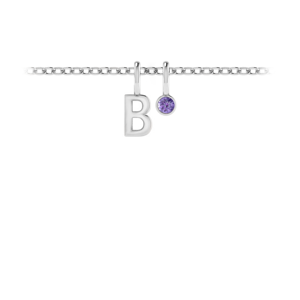 Monogram Necklace with Semi-Precious Stone in Sterling Silver - Initial Necklace - Letter Necklace