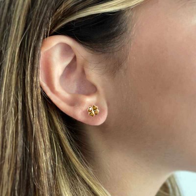 Gold & Diamond Clover Stud Earrings