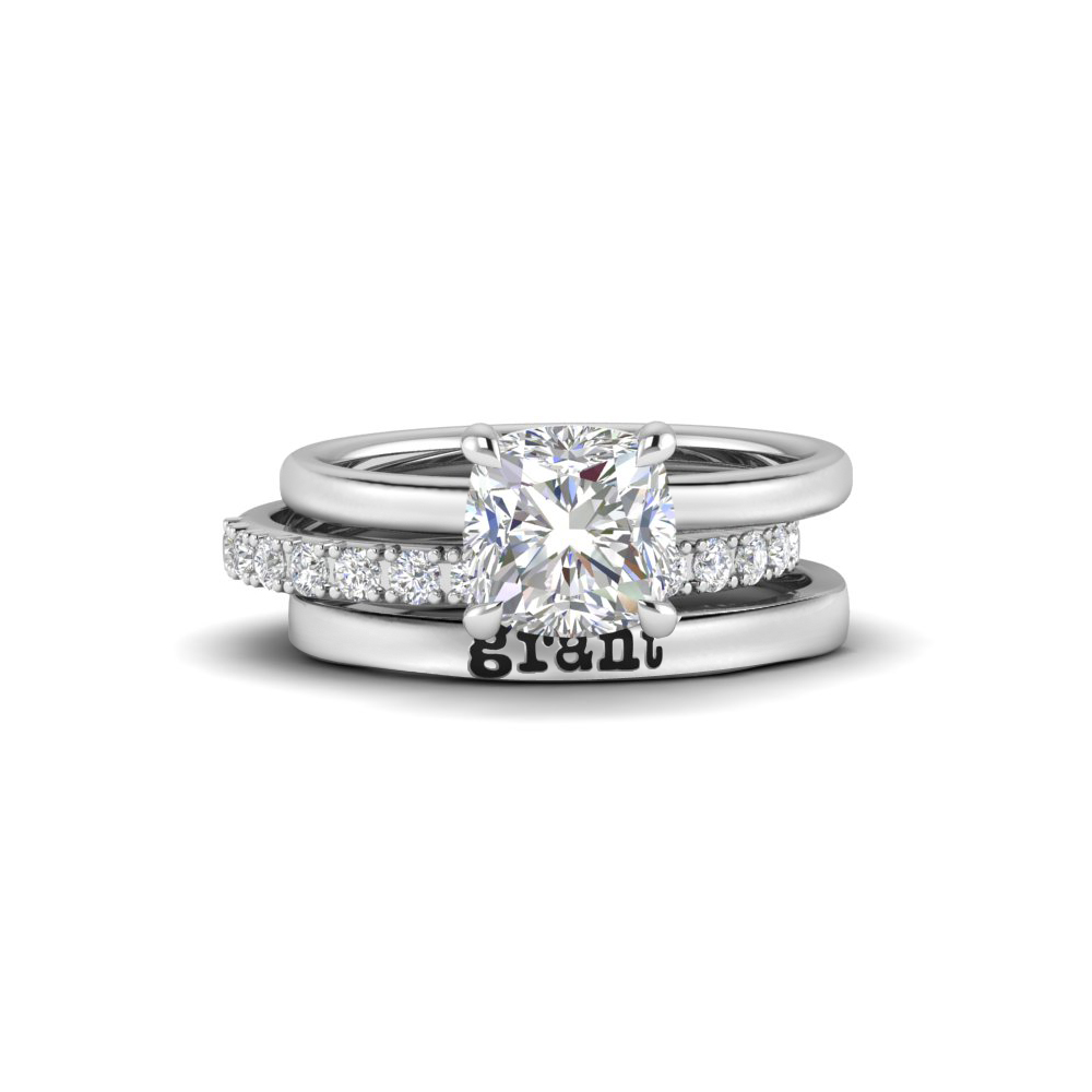 2 Ct Cushion Moissanite & 0.11 Ctw Diamond Secret Halo Personalized Engagement Ring Stack