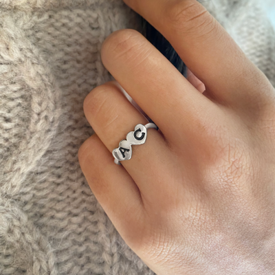 Initial heart ring Silver monogram ring personalized jewelry