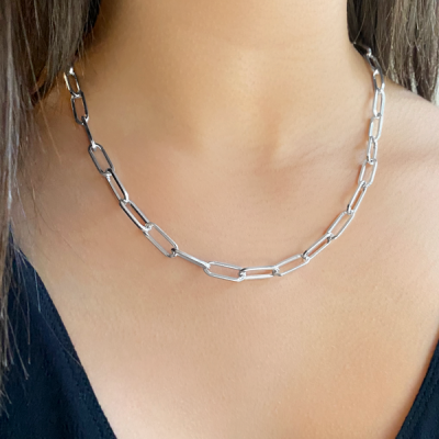 Large Silver Paperclip Necklace