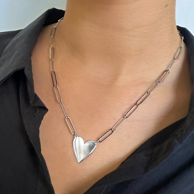 Silver Heart Shape Paperclip Necklace