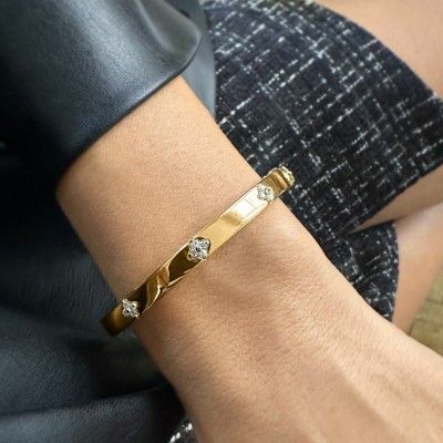 Gold & Diamond Clover Bangle Bracelet