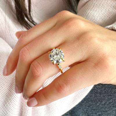 4.30 Ctw Round CZ & Tapered Baguette Engagement Ring