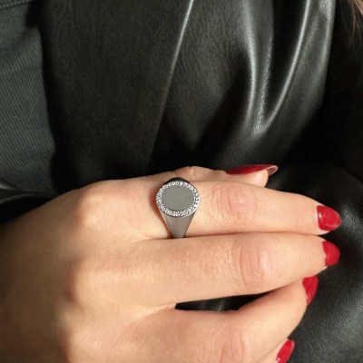 Lab Diamond Signet Ring with Dainty Frame