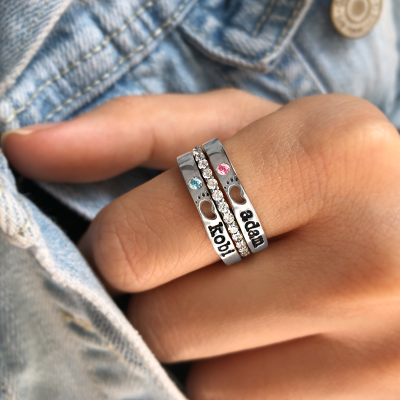 Baby Feet Birthstone Name Ring Stack