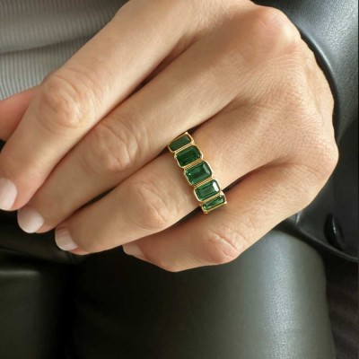 Emerald Birthstone Bezel Eternity Band