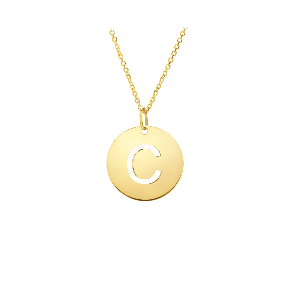 Gold Disc Initial Cutout Necklace C