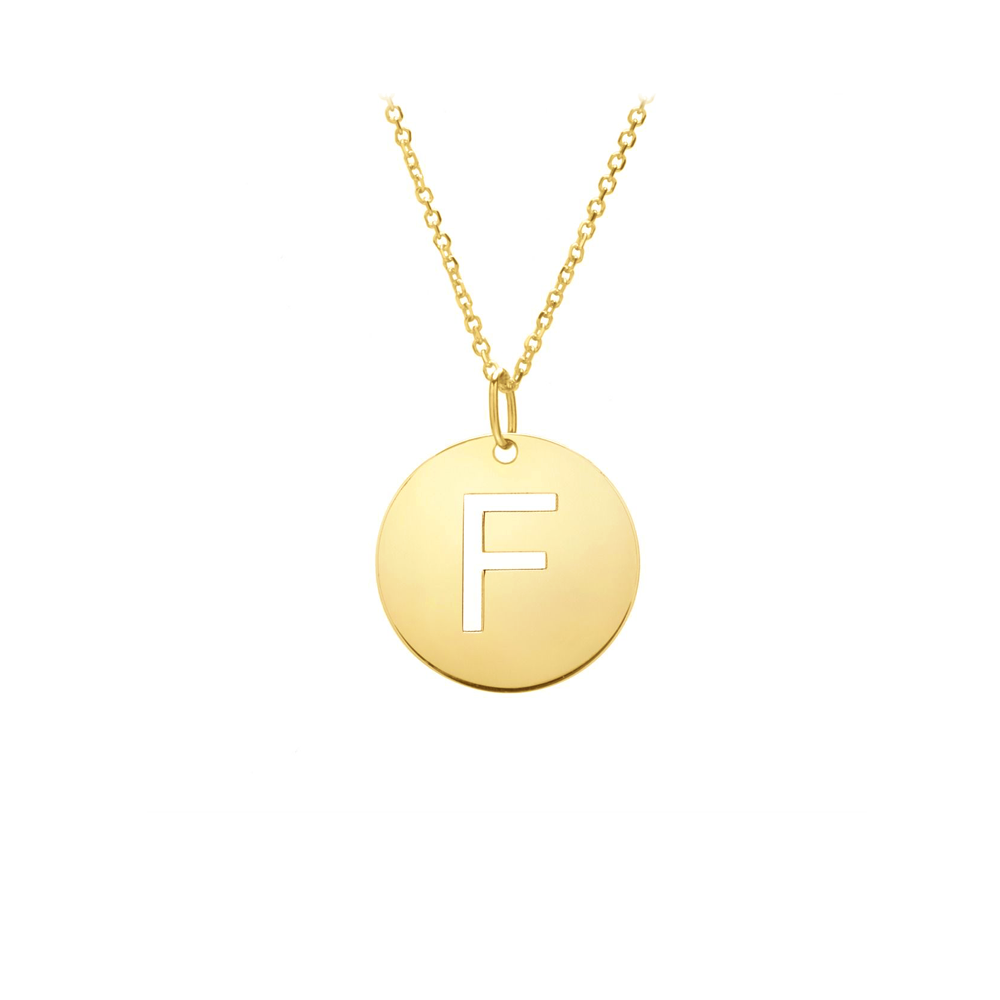 Gold Disc Initial Cutout Necklace F