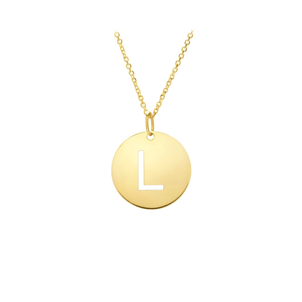 Gold Disc Initial Cutout Necklace L