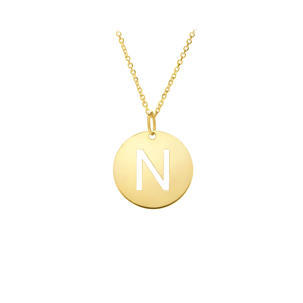 Gold Disc Initial Cutout Necklace N