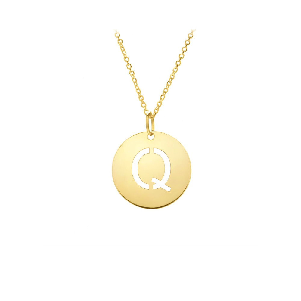 Gold Disc Initial Cutout Necklace Q