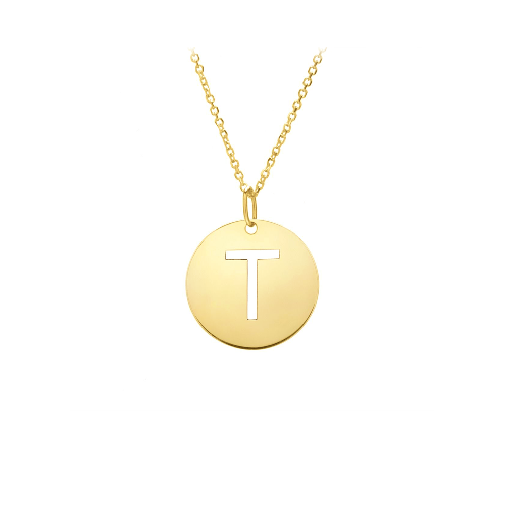 Gold Disc Initial Cutout Necklace T