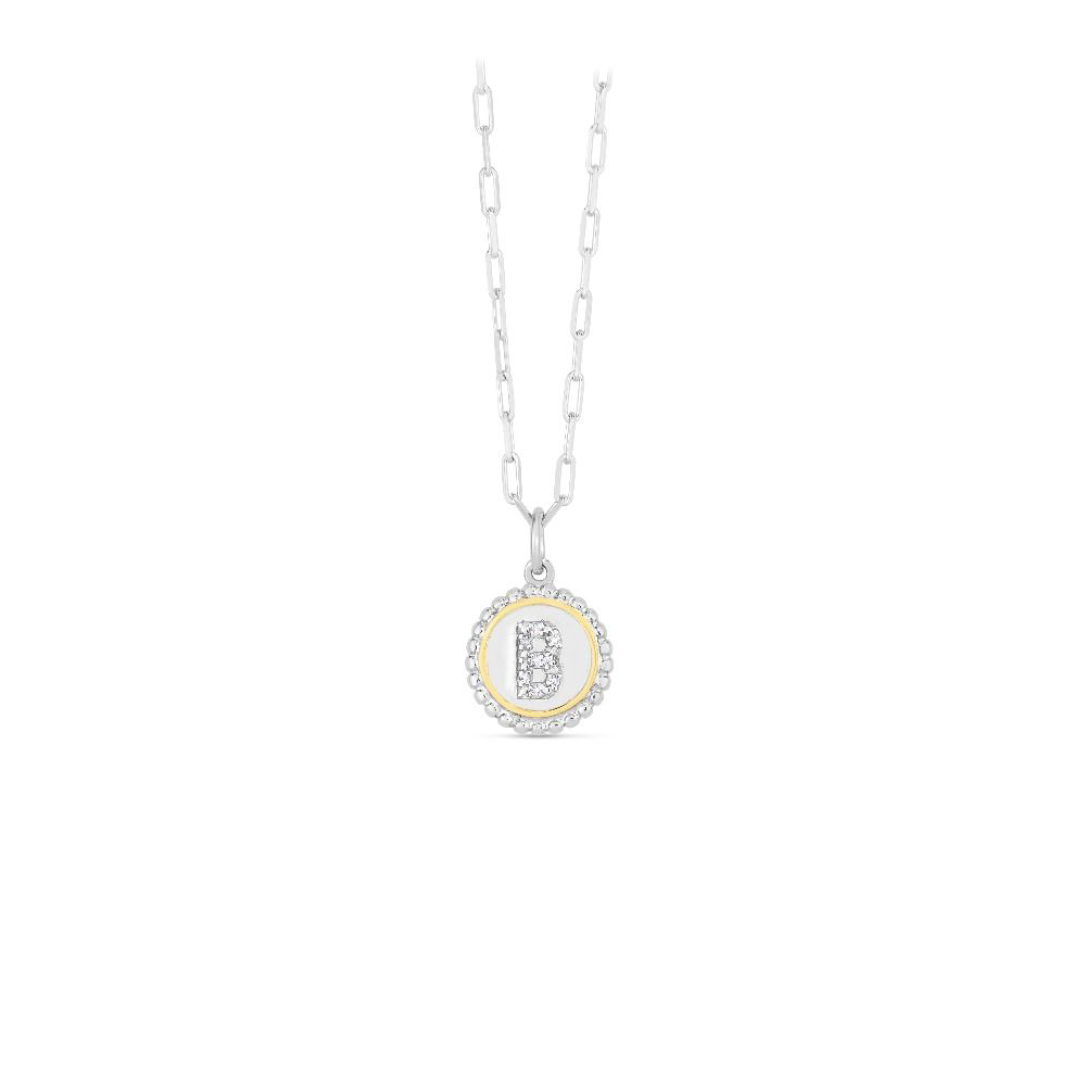 Silver, Gold & Diamond Initial Letter Necklace B