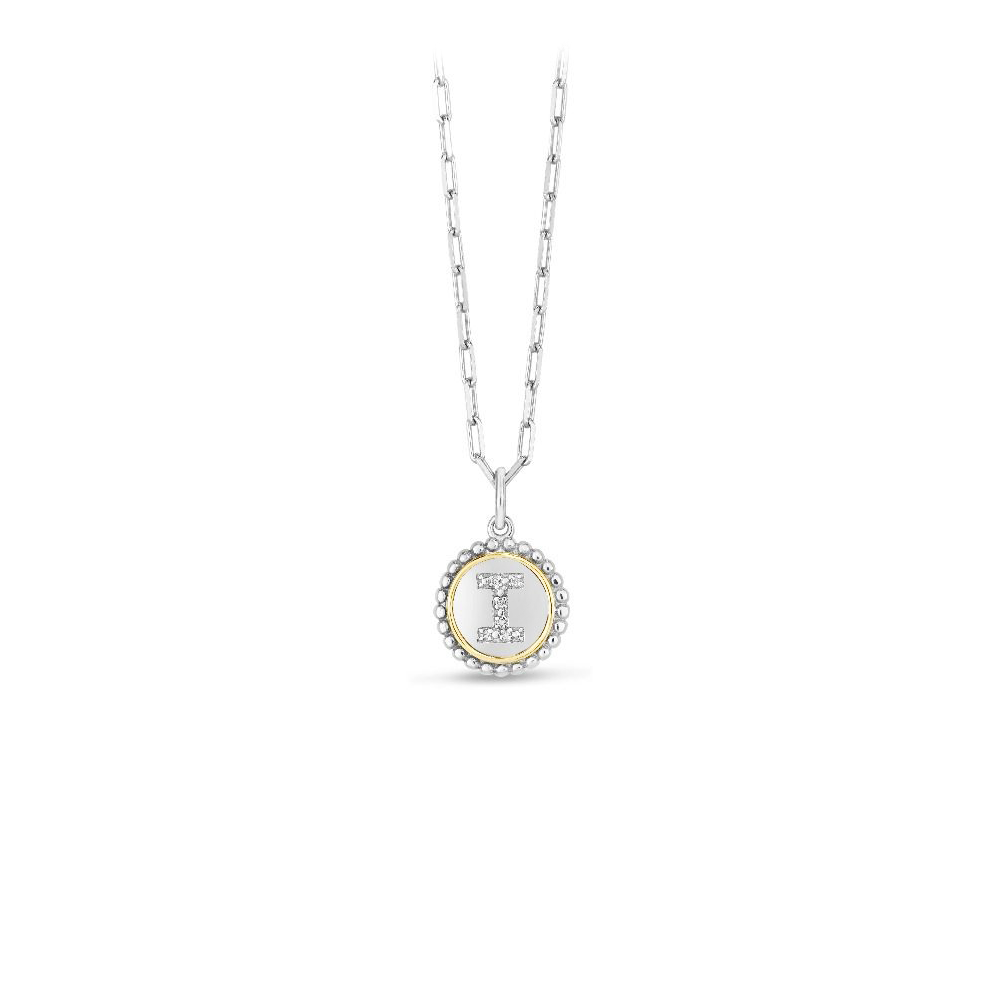 Silver, Gold & Diamond Initial Letter Necklace I