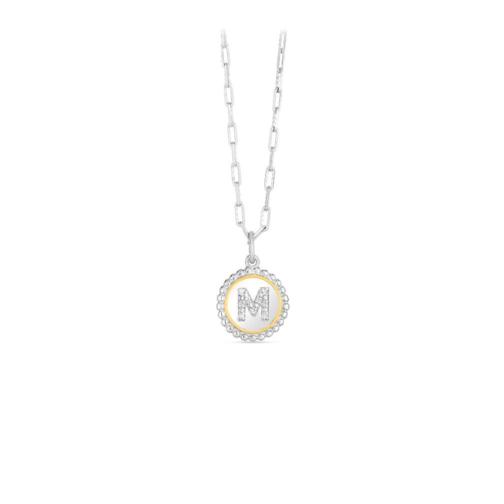 Silver, Gold & Diamond Initial Letter Necklace M