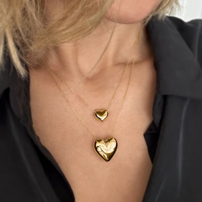 14K Gold Small Puffy Heart Necklace