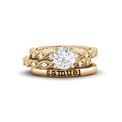 Infinity Milgrain Personalized Engagement Ring Stack