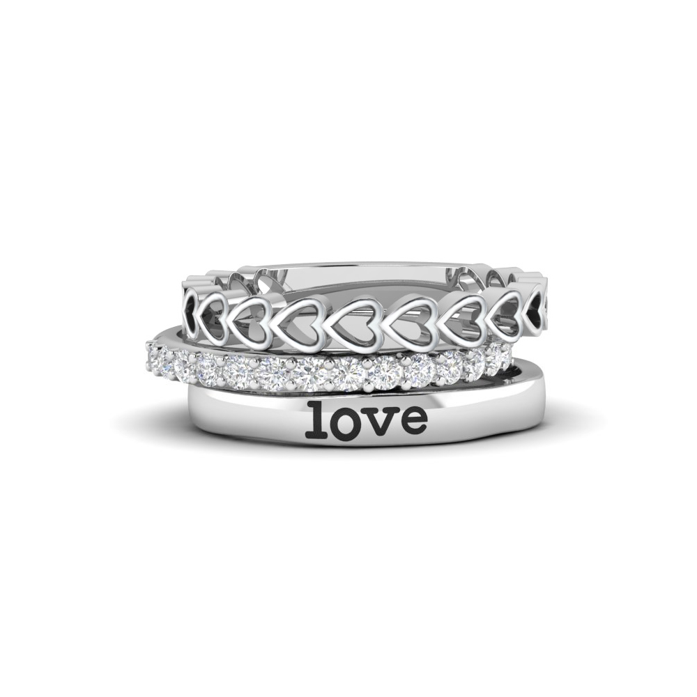 Diamond Loving Hearts Personalized Ring Stack