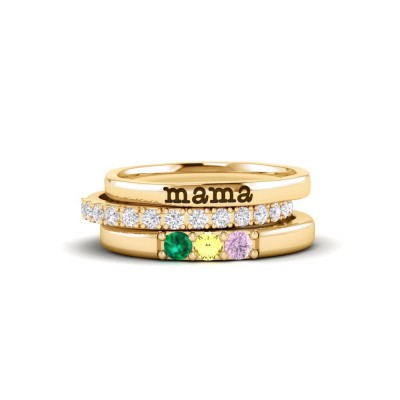 Three Birthstone Mothers Ring Stack