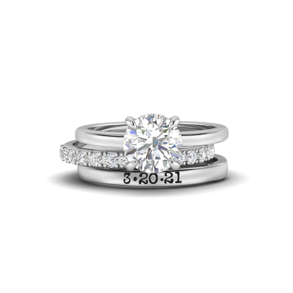 1.6 Ctw Round CZ Hidden Halo Personalized Engagement Ring Stack