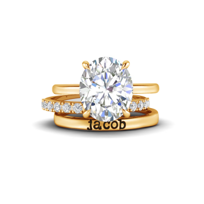 3 Ct Oval Lab Diamond Hidden Halo Personalized Engagement Ring Stack