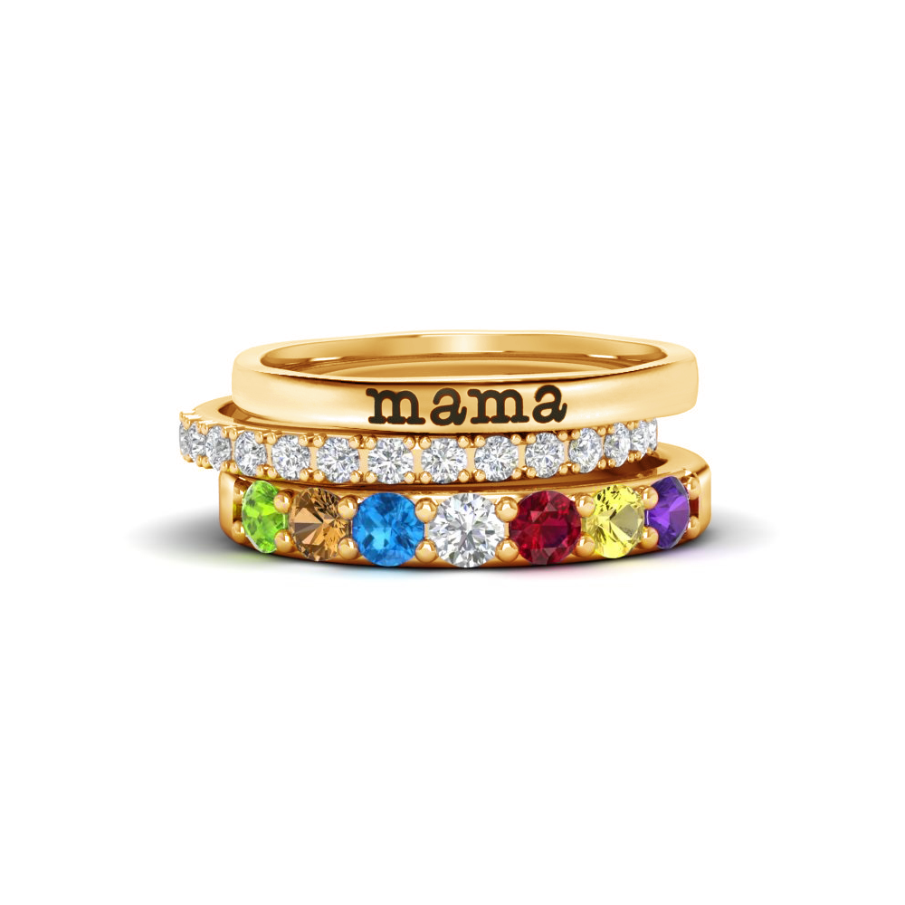 Seven Birthstone Mothers Ring Stack