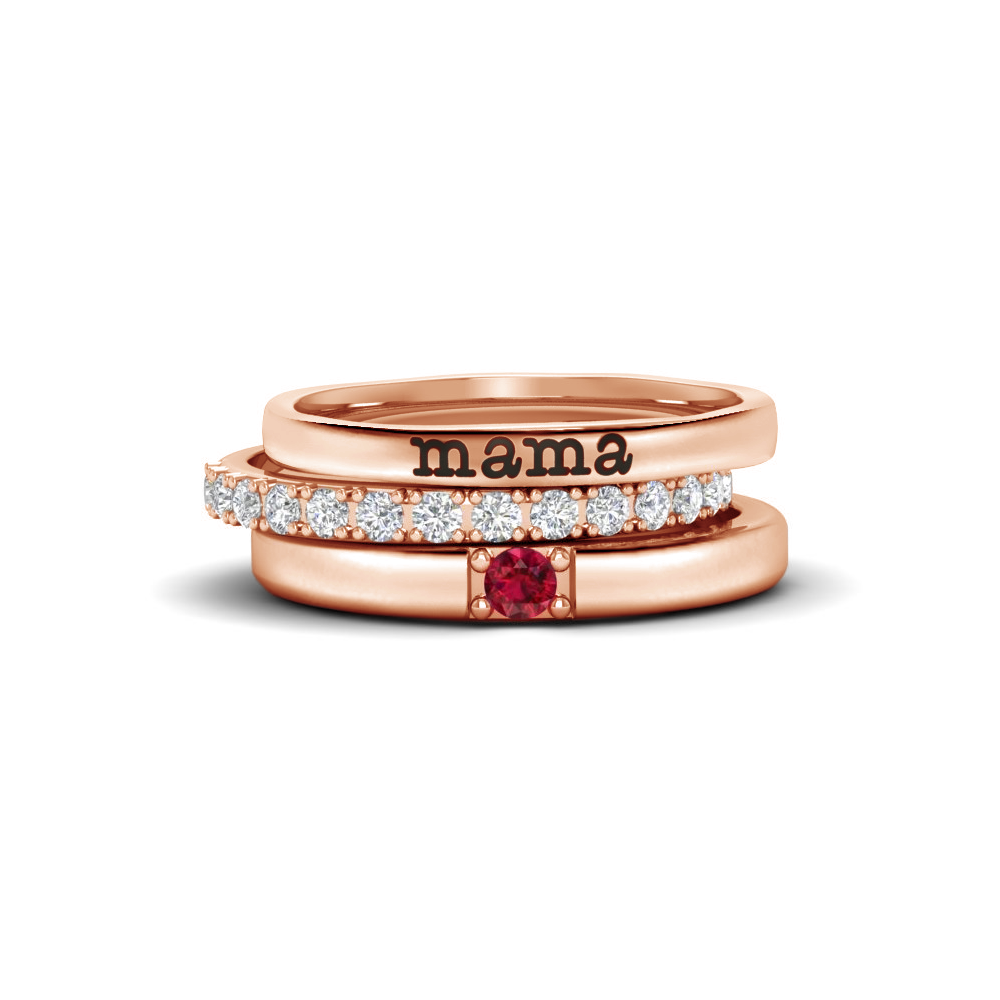 One Birthstone Mothers Ring Stack