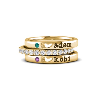 Baby Feet Birthstone Name Ring Stack