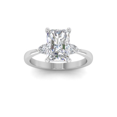 2.5 Ct Radiant Lab Diamond & .40 Ctw Three Stone Whisper Engagement Ring
