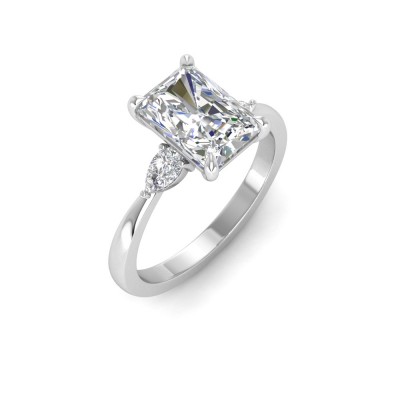 2.5 Ct Radiant Lab Diamond & .40 Ctw Three Stone Whisper Engagement Ring