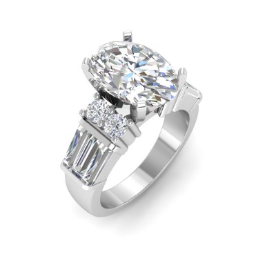 2 Ct Oval Premium Lab Diamond & 1.67 Ctw Lab Diamond Baguette Wide Band Engagement Ring