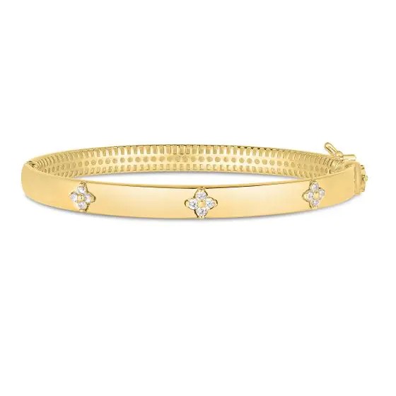 Gold & Diamond Clover Bangle Bracelet