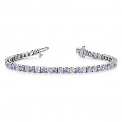 Alternating Moissanite and Alexandrite Birthstone Classic Tennis Bracelet