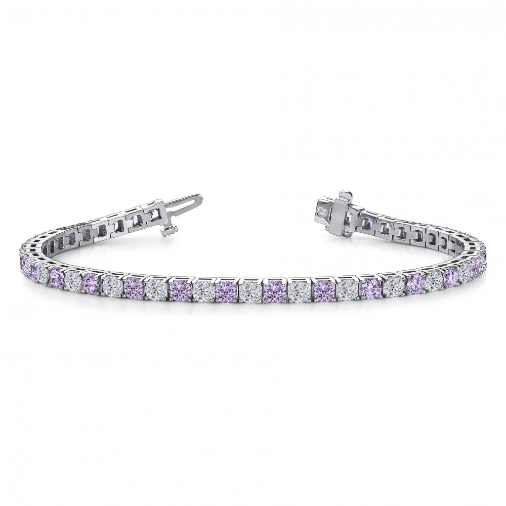 Alternating Moissanite and Amethyst Birthstone Classic Tennis Bracelet