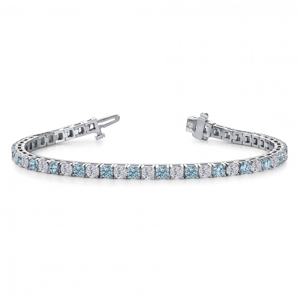 Alternating Moissanite and Aquamarine Birthstone Classic Tennis Bracelet