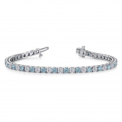 Alternating Moissanite and Aquamarine Birthstone Classic Tennis Bracelet