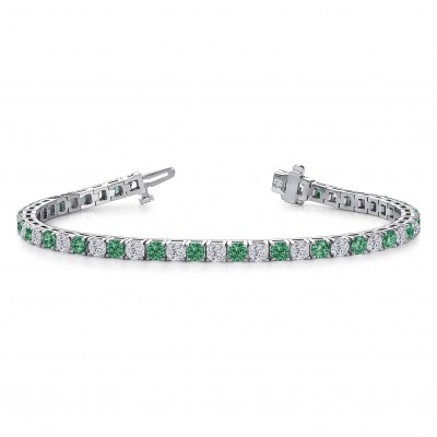 Alternating Moissanite and Emerald Birthstone Classic Tennis Bracelet