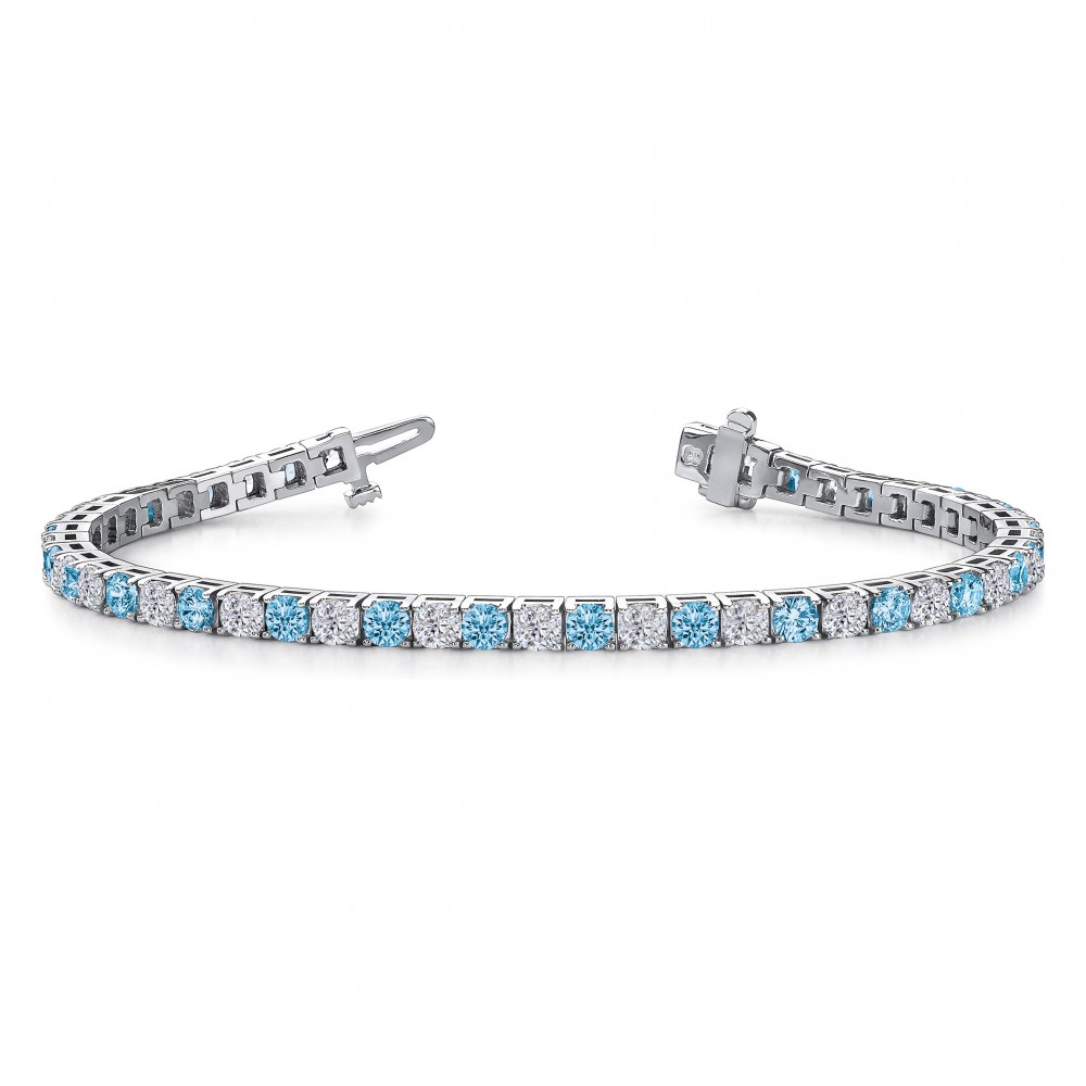 Alternating Moissanite and Topaz Birthstone Classic Tennis Bracelet