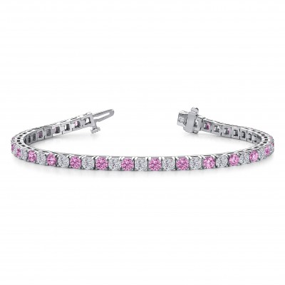 Alternating Moissanite and Tourmaline Birthstone Classic Tennis Bracelet