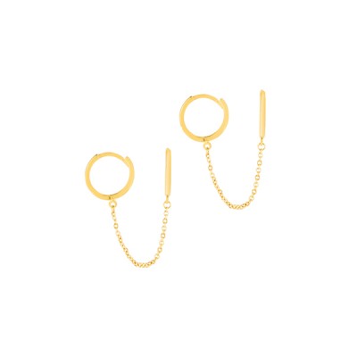 Gold Double Pierced Chain Huggie Earrings