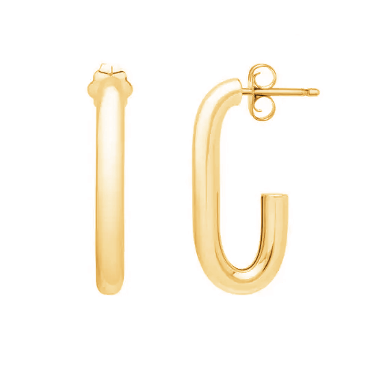 14K Gold Thick Paperclip Open Hoop Earrings