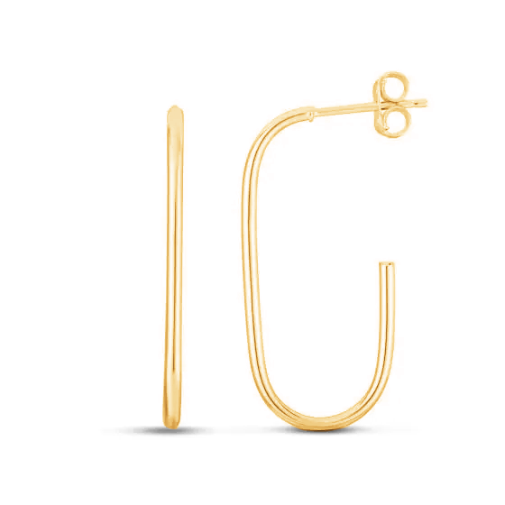 14K Gold Thin Paperclip Open Hoop Earrings