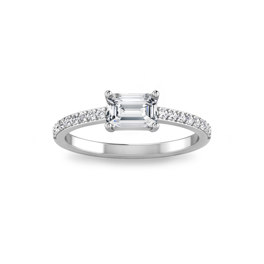 Emerald Cut Birthstone & Diamond Pavé Ring