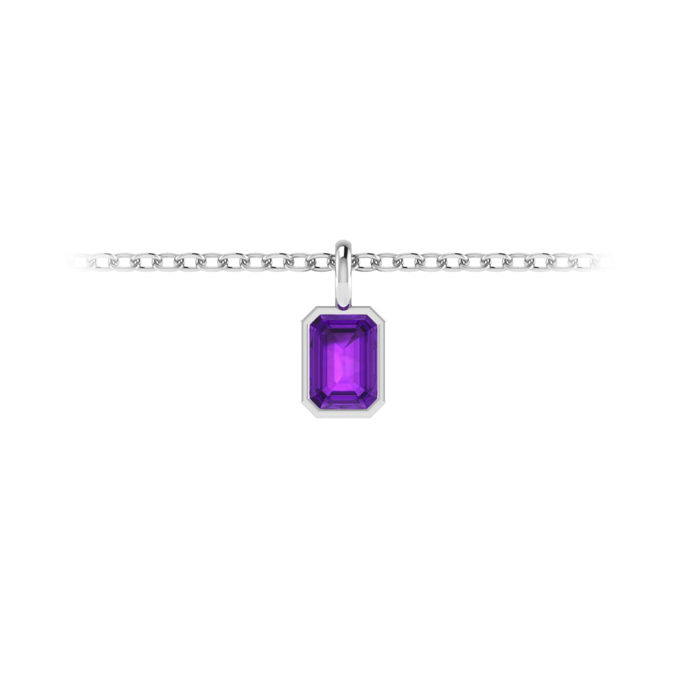 1 Ct Emerald Cut Amethyst Birthstone Bezel Charm Necklace