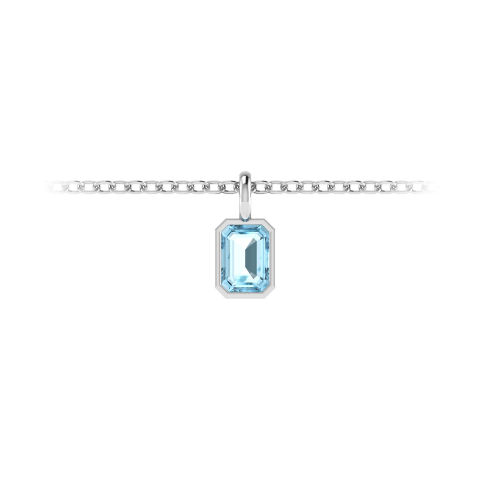 1 Ct Emerald Cut  Aquamarine Birthstone Bezel Charm Necklace