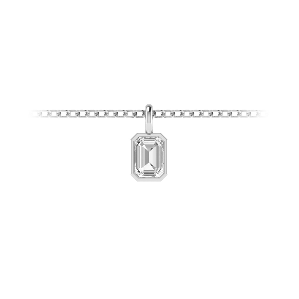 1 Ct Emerald Cut Cubic Zirconia Birthstone Bezel Charm Necklace