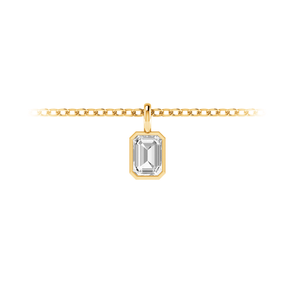 1 Ct Emerald Cut Lab Diamond Birthstone Bezel Charm Necklace